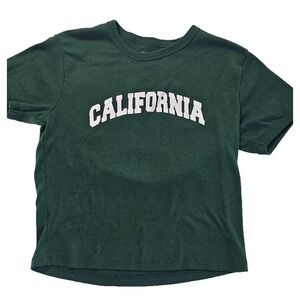 Social Scene Womens L Green California Short Sleeve Graphic T Shirt Casual Tee